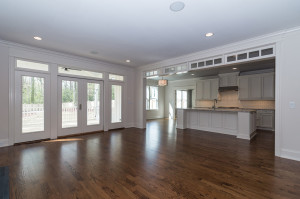 Family room with view of kitchen