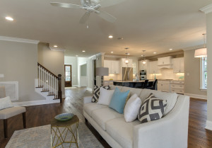 Family Room with an open floor plan and view to kitchen